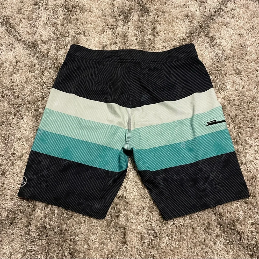 O'Neill Black and Green Striped‎ Board Shorts